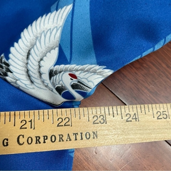 Vintage Mark Raysten Malihini Hawaiian Aloha Shirt Asian Crane Blue *see msrmts - Picture 7 of 10